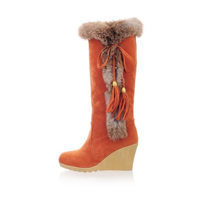 Winter high boot rabbit fur slope with fringed boot size