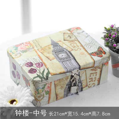 Caja metálica rectangular de tamaño mediano con cerradura, caja de hierro creativa para empaque de regalos, caja de regalo sellada de hojalata.