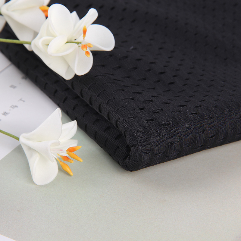 透气渐洞布 涤氨瑜伽服 弹力氨纶大小网眼布 黑色渐洞布生产批发