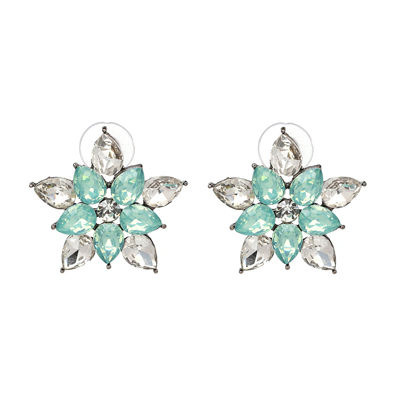 Aretes Retro Con Estrella De Cinco Puntas Y Flor Con Diamantes Incrustados display picture 2