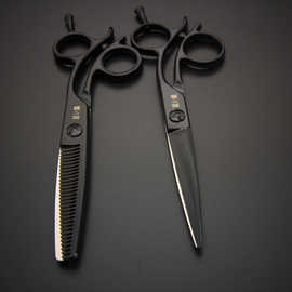 美发剪刀高级黑色理发剪刀套装理发店专业平剪牙剪跨境爆款碎发