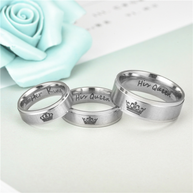 Titanium Steel Retro Love Ilove You Hand In Hand Couple Ring display picture 2