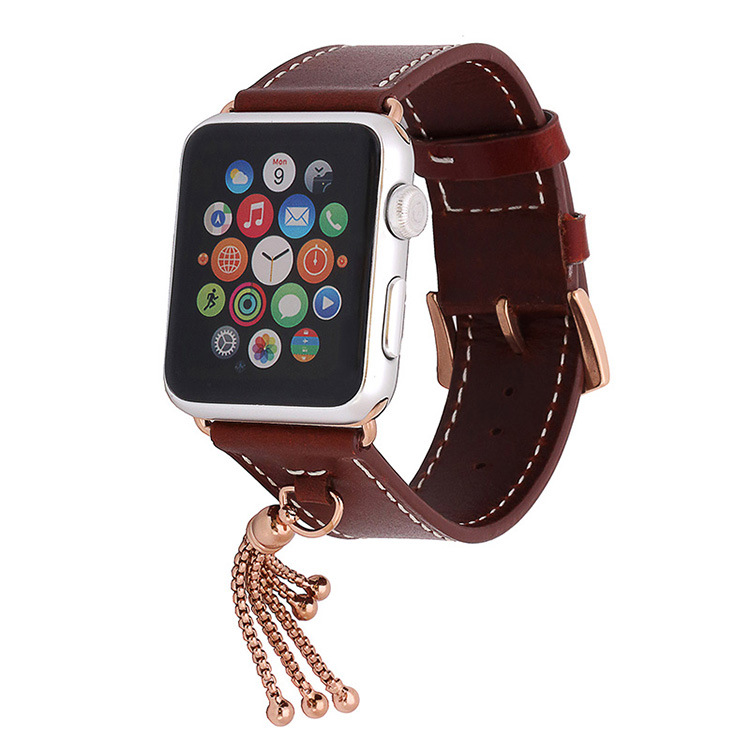 Apple watch真皮表带苹果新款挂饰手表带iwatch单圈