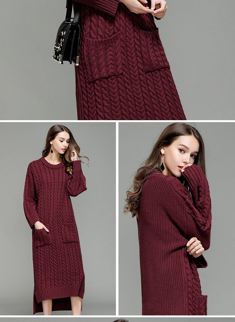 twisted flower lengthened pullover knitted dress NSYH22099