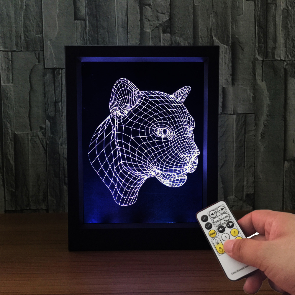3d 相框灯 遥控式 创意产品 新奇特led灯豹头