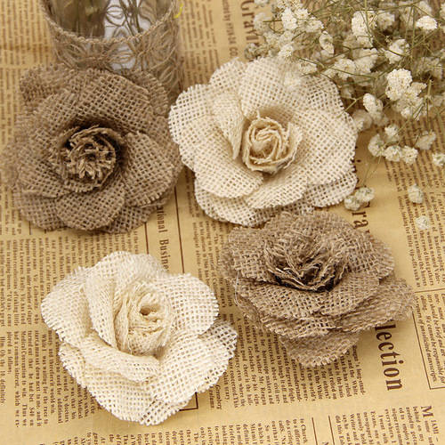 New European and American handmade linen flowers for Christmas, wedding, holiday party, shoe flowers, hat flowers, decorative supplies are available