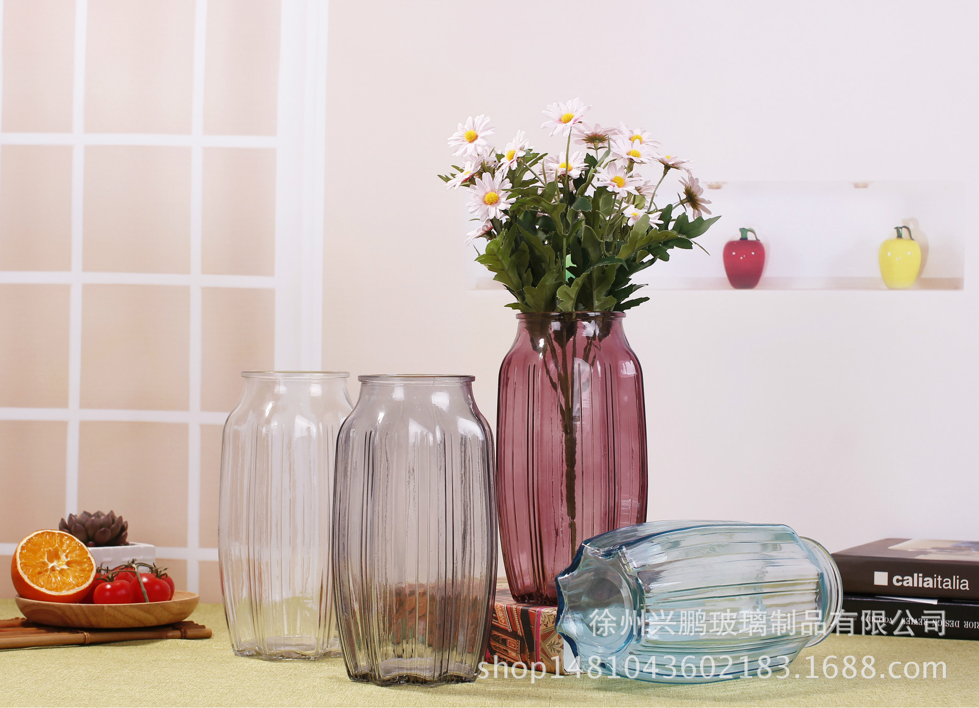 特价玻璃花瓶 彩色干花花瓶 客厅家居饰品摆件 子怡款八角花瓶