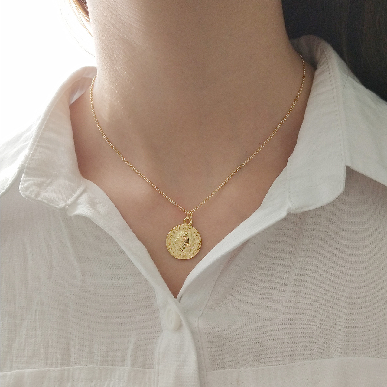 Gold Dollar Coin Pendant Necklace