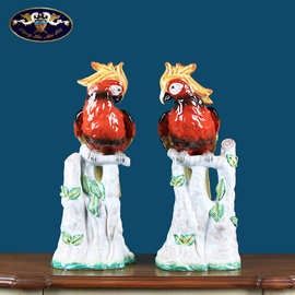 欧式创意手绘陶瓷鹦鹉动物摆件 家居饰品客厅壁炉样板间软装礼品