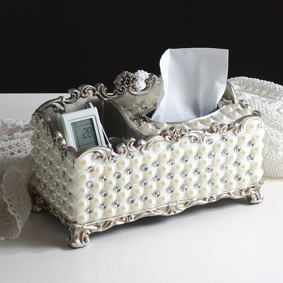 時尚創意多功能抽紙盒客廳桌面創意收納盒遙控器紙抽盒紙巾盒鑲鑽