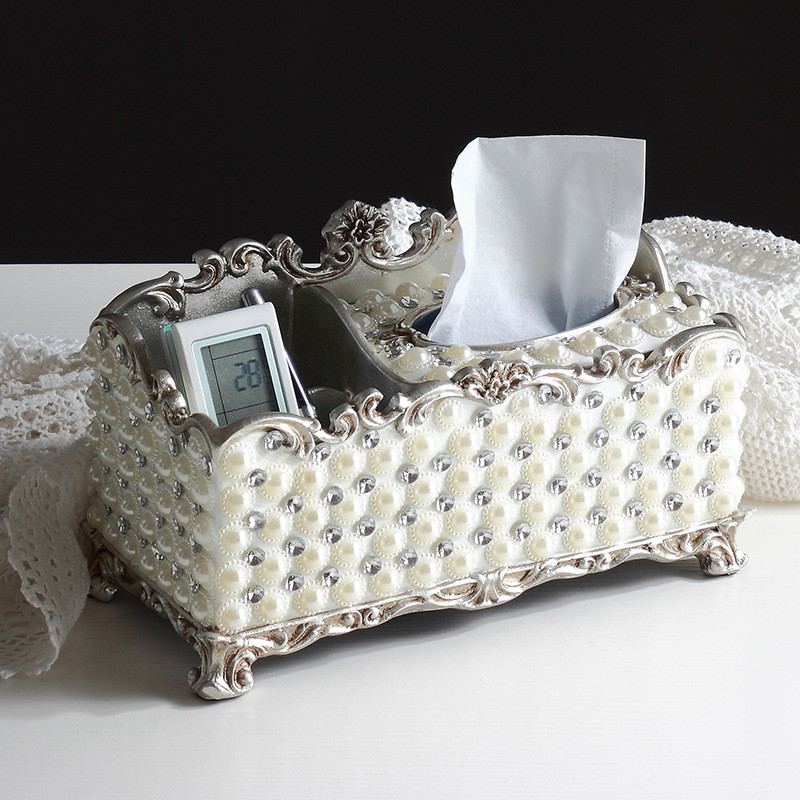 時尚創意多功能抽紙盒客廳桌面創意收納盒遙控器紙抽盒紙巾盒鑲鑽