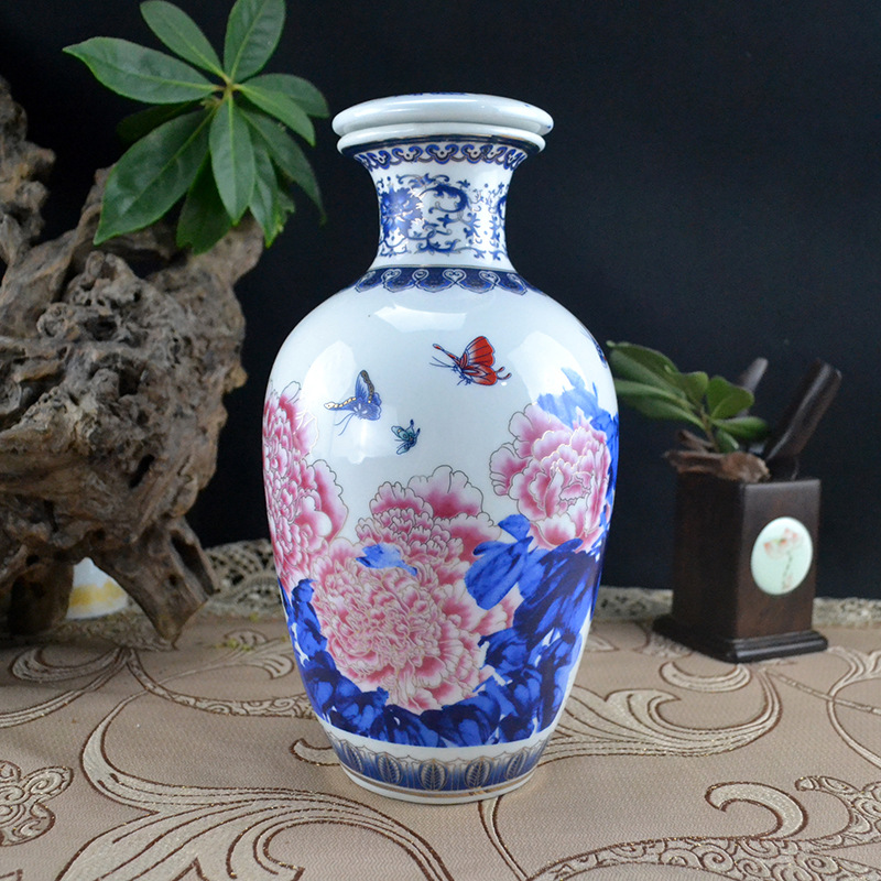 2斤3斤4斤装酒瓶 景德镇陶瓷酒瓶 酒坛 釉上彩花瓶式陶瓷酒瓶厂家|ms