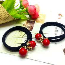 韩国新款头绳 皇冠红珠子发圈 扎头发橡皮筋皮套 2元店货源批发