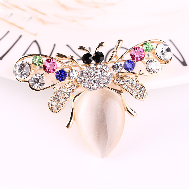 Mode farbige diamant katzenauge stein biene brosche niedliche cartoon tier brosche_voghion.com