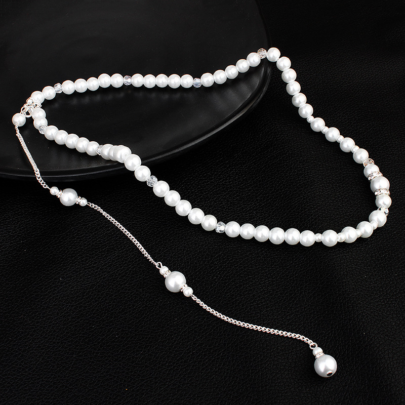 Fashion Simple Long Diamond-studded Pearl Back Body Chain Pendant Tassel Necklace Jewelry display picture 3