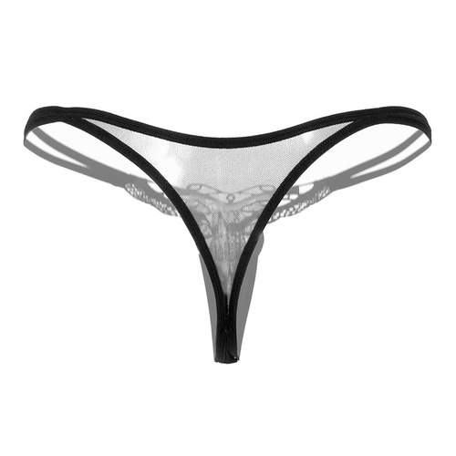 Sexy Transparent Women's Panties Open Crotch Embroidered Temptation Low Waist Hollow Thong Pearl Massage T-Pants 2163