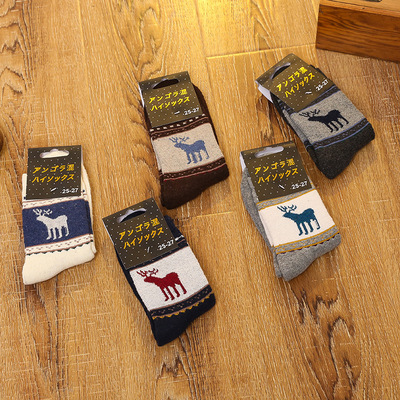 男士袜子 秋冬新品毛圈加厚冬季保暖中筒袜 男小鹿百搭羊毛袜批发