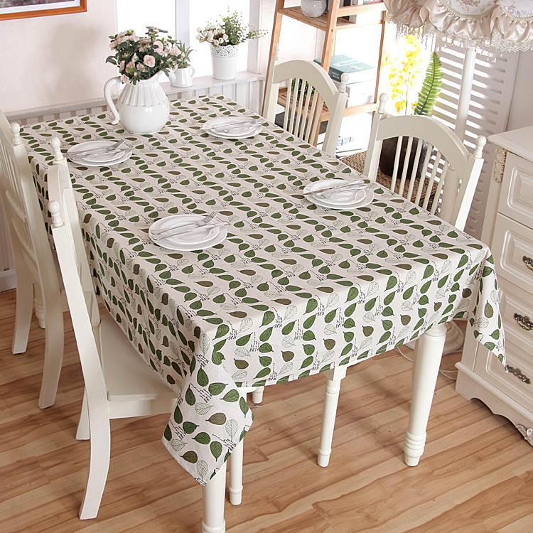 Pastoral Style Green Leaf Print Polyester Cotton Tablecloth_voghion.com
