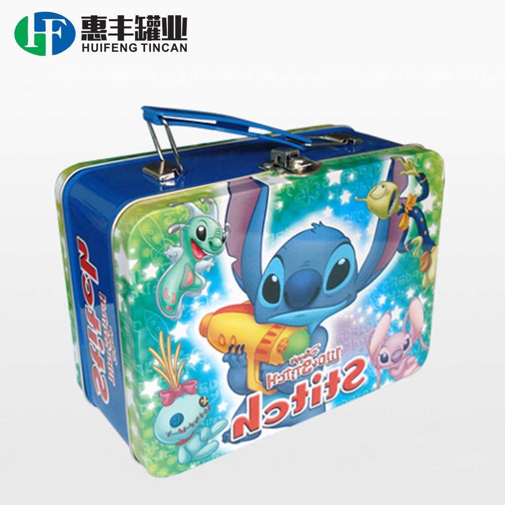 东莞制罐厂生产马口铁手挽手提罐午餐盒卡通手提箱礼品盒TIN BOX