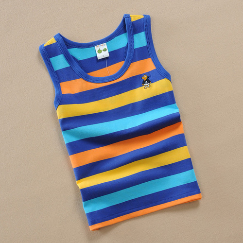 Bala 1-15 Year Old Kids' Summer Wear: Boys' Vest, 95% Cotton, Available in Small, Medium, and Large Sizes—Cross-Border Design with Striped, Stretchy Lycra Cotton