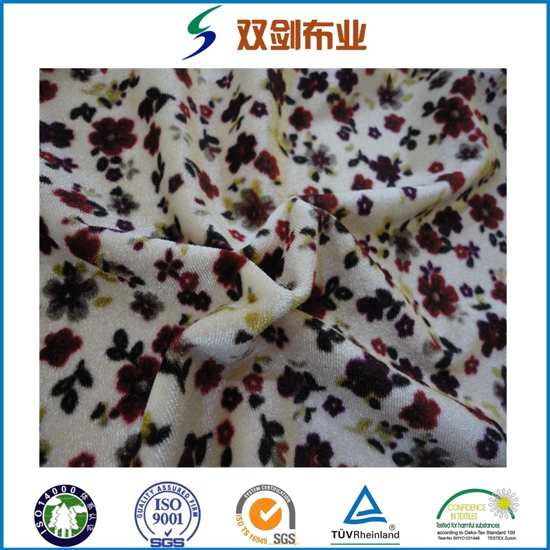 经编韩国绒印花经编四面弹KS不倒绒服装面料沙发面料