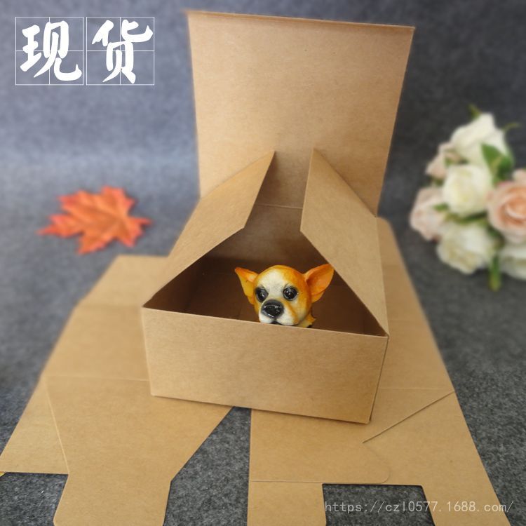 现货牛皮纸盒10x10x5cm 复古包装盒糕点特产副食品翻盖纸盒扁型