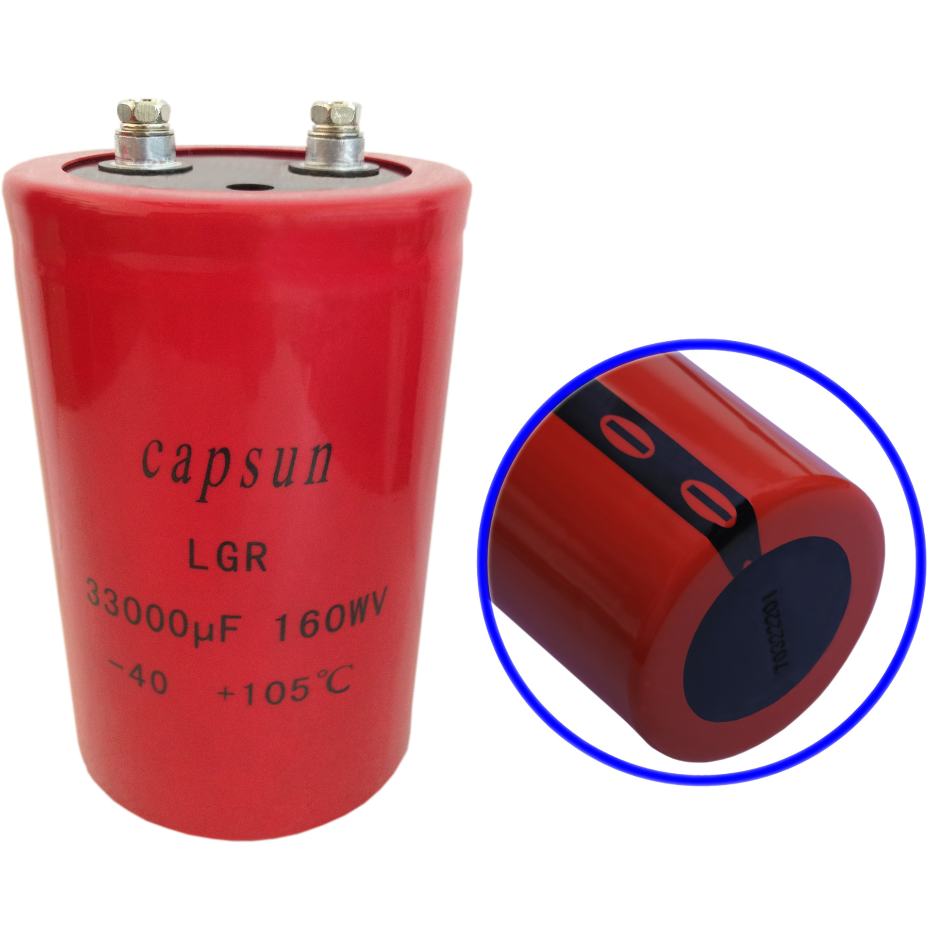 高频铝电解电容器 160v33000uf LGR系列红色黑字 螺栓急充放电