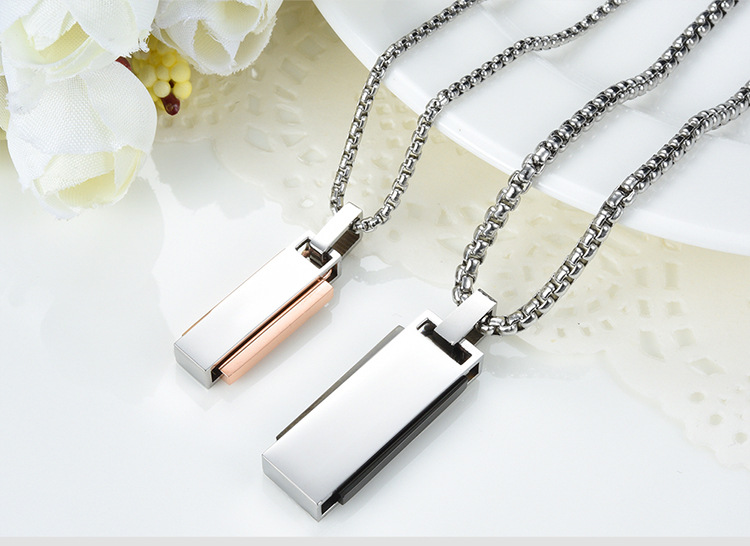Fashion Jewelry Diamond Pendant Pure Steel With Chain Titanium Steel Couple Necklace display picture 2