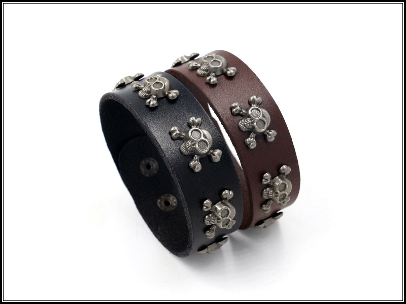 1 Piece Fashion Skull Pu Leather Alloy Men's Bangle display picture 1