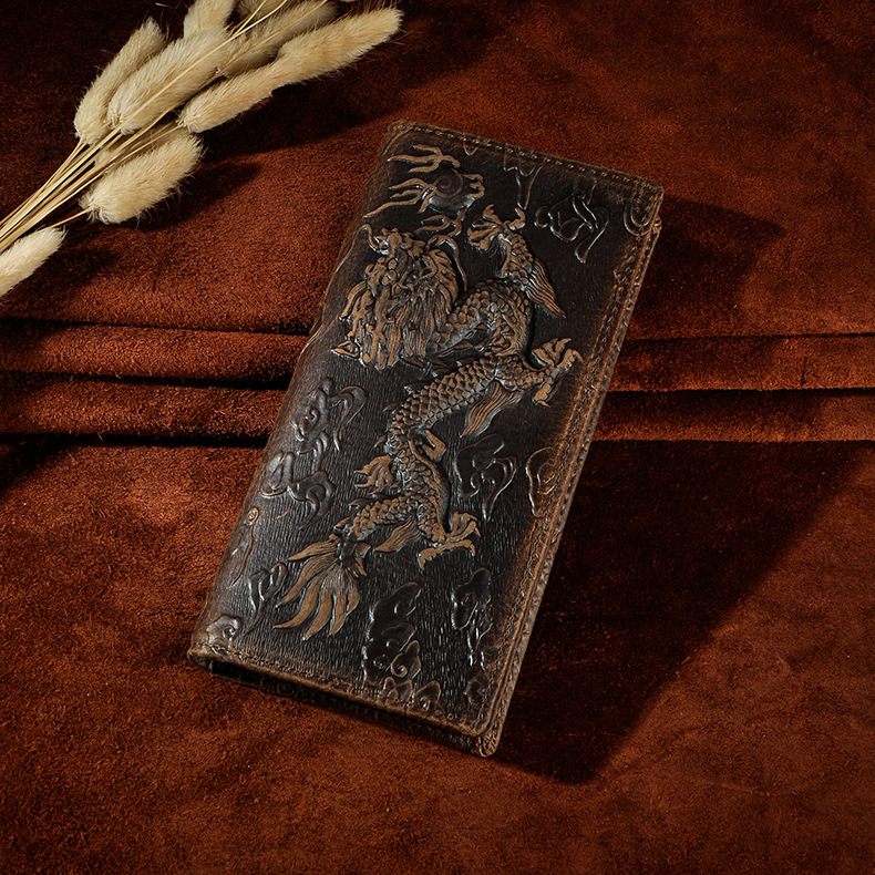 couro checkbook moda tigre dargon emboss organizador