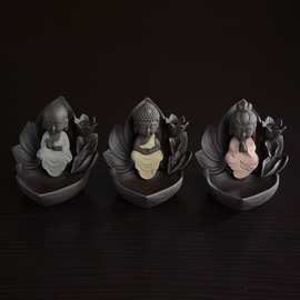 西方三圣倒流香炉莲花香插熏香炉装饰茶宠家居摆件如来观音地藏