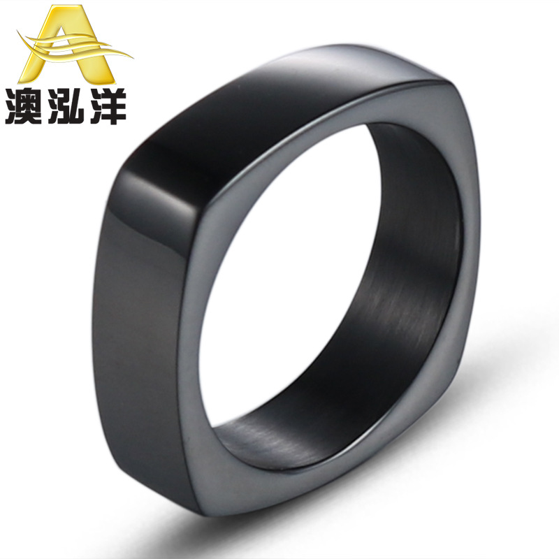 欧美时尚光面男士钛钢戒指 个性简约方形不锈钢指环饰品批发HZ123