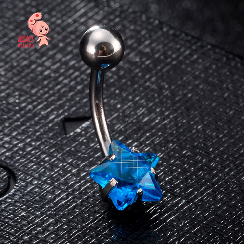 European and American new style little star navel nail fashion five-pointed star zircon navel ring human body piercing navel jewelry one piece drop shipping