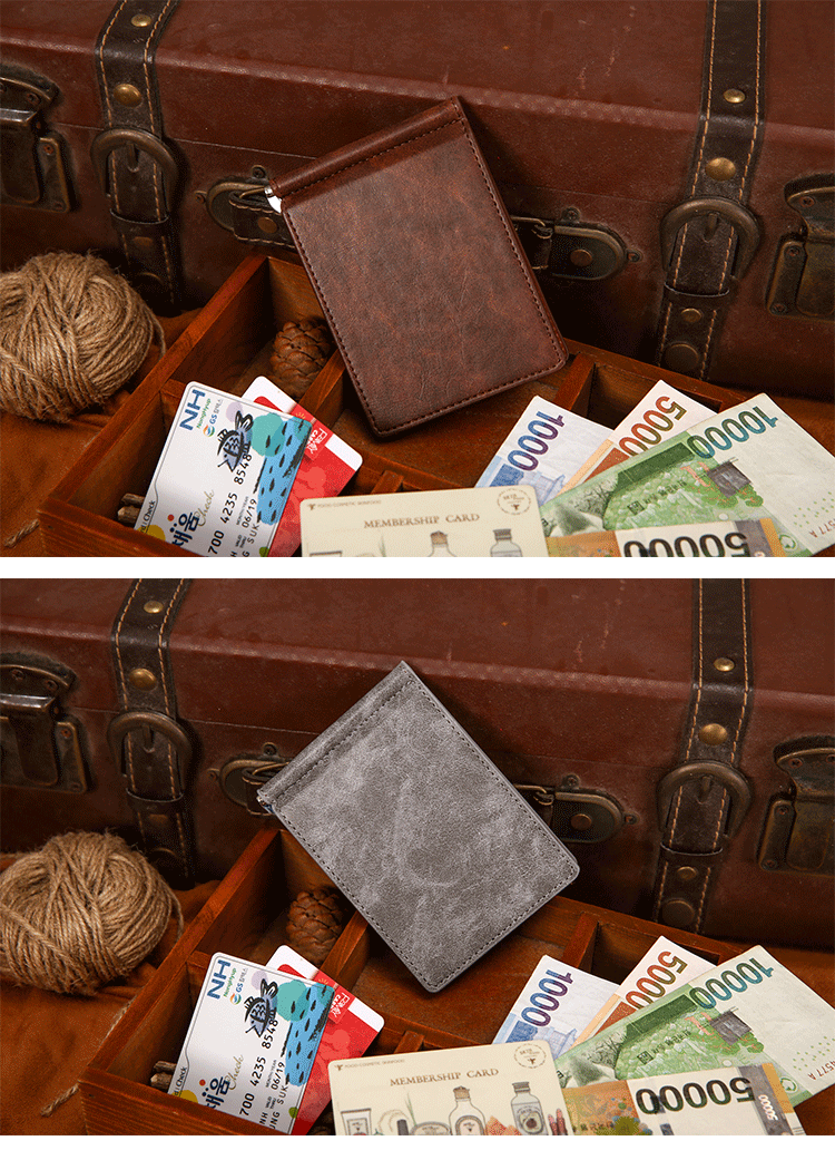 Business, Travel Occasion Pu Leather Material Simple  Metal Clip Bag Pu  Leather Wallet