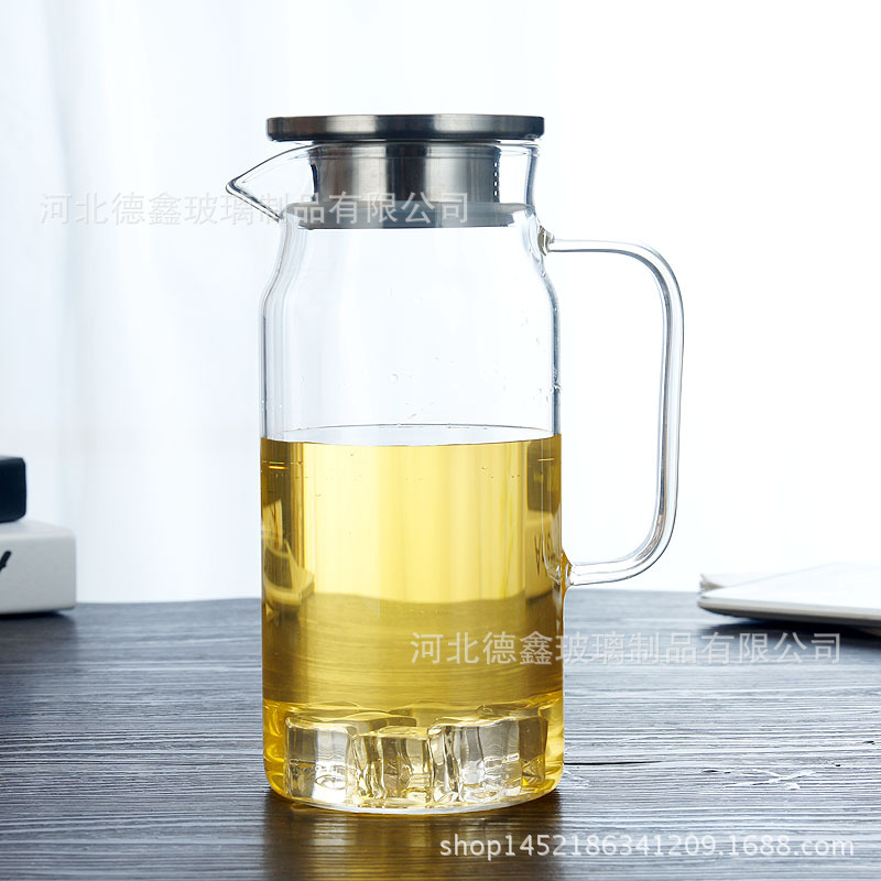 Botella de agua fría de vidrio borosilicato cubierta de acero inoxidable botella de agua fría gran capacidad flor tetera taza de agua Jarra jugo olla traje