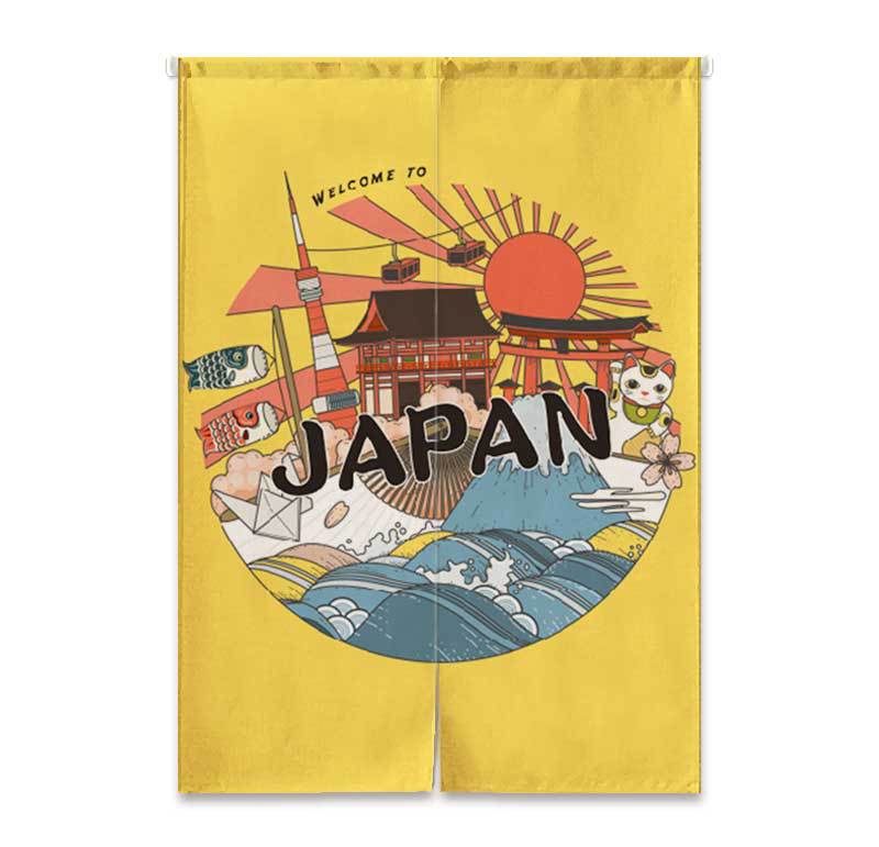 Digital printing japan hand-painted Japanese Mt Fuji landscape illustration blackout curtain hanging curtain cotton linen living room curtain