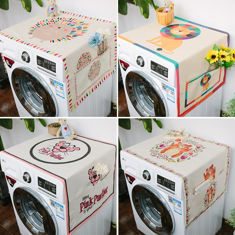卡通全自动滚筒洗衣机罩棉麻布艺单开门冰箱防尘罩盖布便携收纳袋