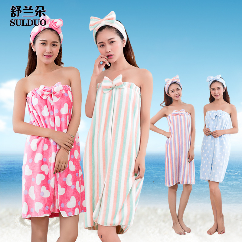 Bath Skirt, Cute and Sweet Japanese Bow Flange Tube Top Bath Skirt, Headband Set, Wearable Bath Towel for Women