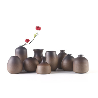 粗陶创意水培花瓶花器陶瓷 桌面粗陶客厅摆件干花干草花插花瓶|ms