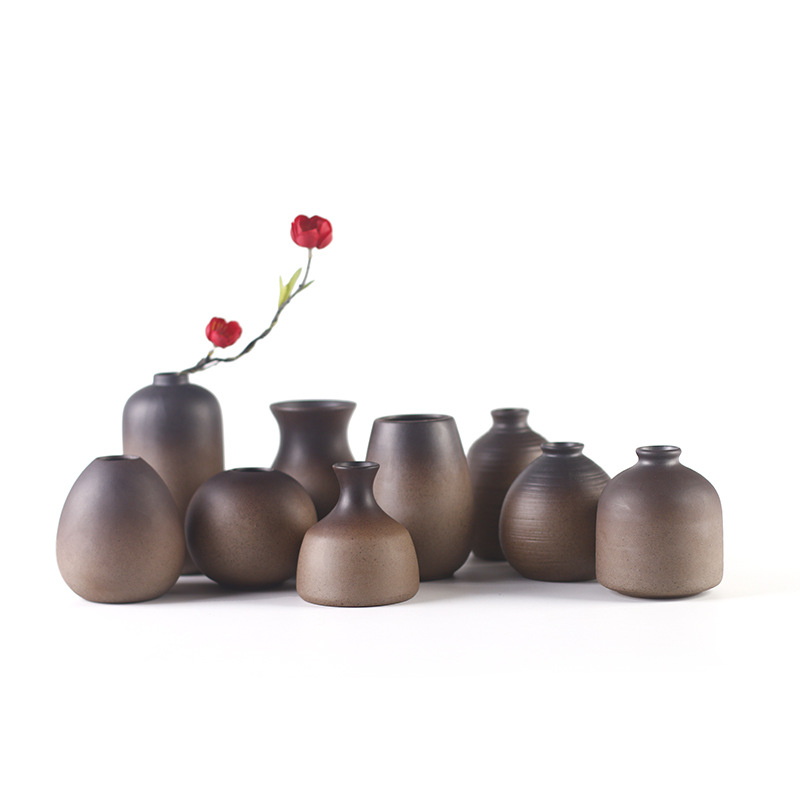 粗陶创意水培花瓶花器陶瓷 桌面粗陶客厅摆件干花干草花插花瓶|ms