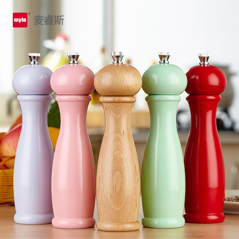 Myle胡椒花椒海盐磨研磨器手动榉木研磨瓶黑胡椒调料瓶 阿里巴巴