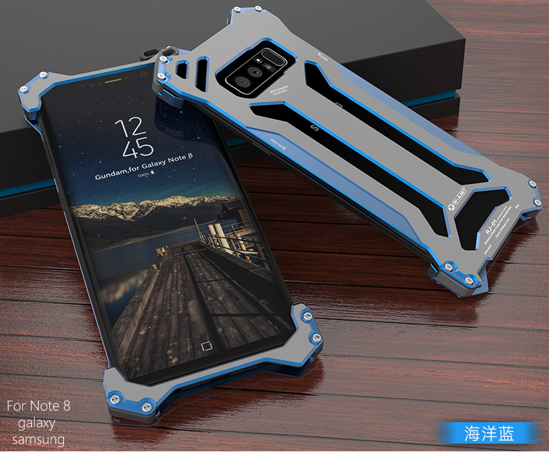 R-Just Gundam Aerospace Aluminum Contrast Color Shockproof Metal Shell Outdoor Protection Case for Samsung Galaxy Note 8