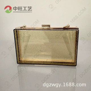 工厂定做有机玻璃女包 斜挎闪粉亚克力包包 金葱粉亚克力晚宴包