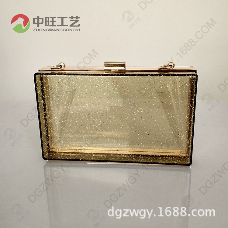 工厂有机玻璃女包 斜挎闪粉亚克力包包 金葱粉亚克力晚宴包