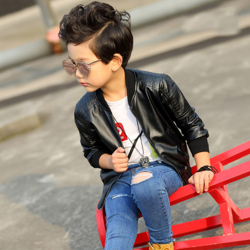 Boys' Leather Jacket Spring and Autumn 2018 New Children's Wear Medium and Large Children Korean Style Thin Jacket Children's Leather Jacket