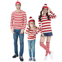 Where's Wally Where's Wally Couple Family Parent-child Clothing Halloween Costume Factory Direct Sales