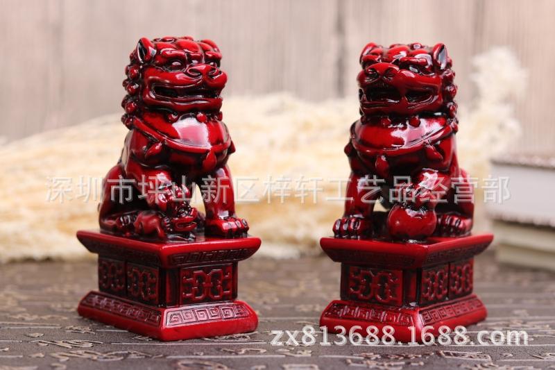 중간 마호가니 사자 쌍 길이 6.5 폭 4.5 높이 10.5cm