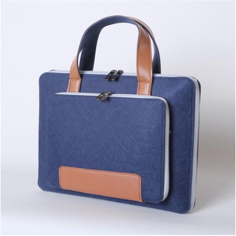 皮革手柄毛毡电脑包商务办公笔记本电脑收纳包可定毛毡包可印LOGO