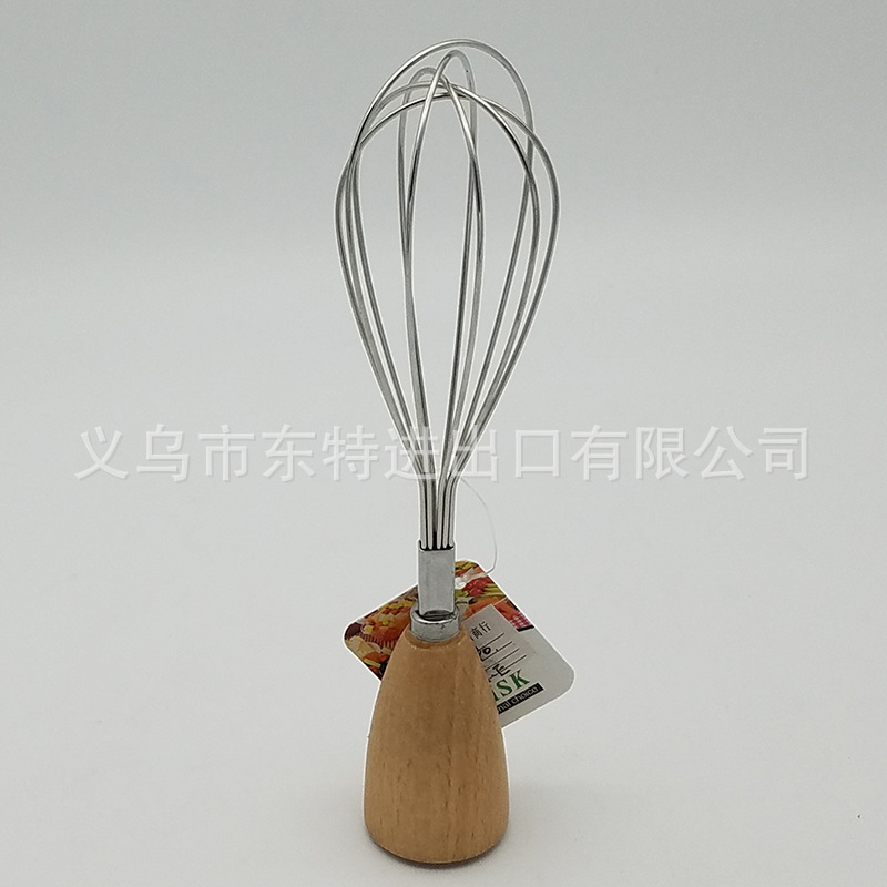 Factory direct sales stainless steel egg beater with oak handle, egg and cream baking mixer, household mini egg beater detail image 6
