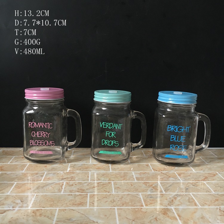 480ml把手杯  小清新饮料杯 鲜榨果汁杯 可循环利用 可定制logo